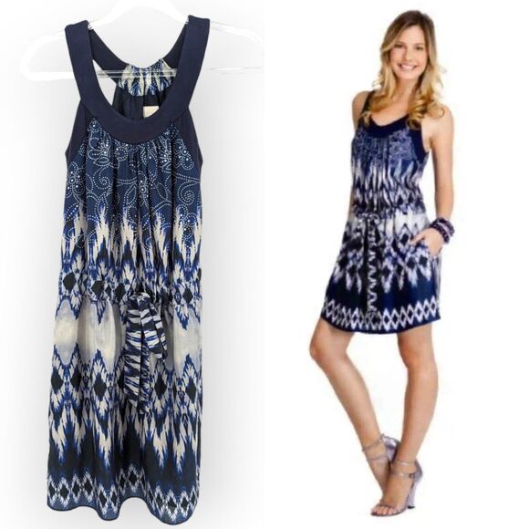 Decode 1.8 Silk Halter Sun Dress Women's 0 Boho Batik Ikat Anthropologie Aztec - Picture 1 of 13